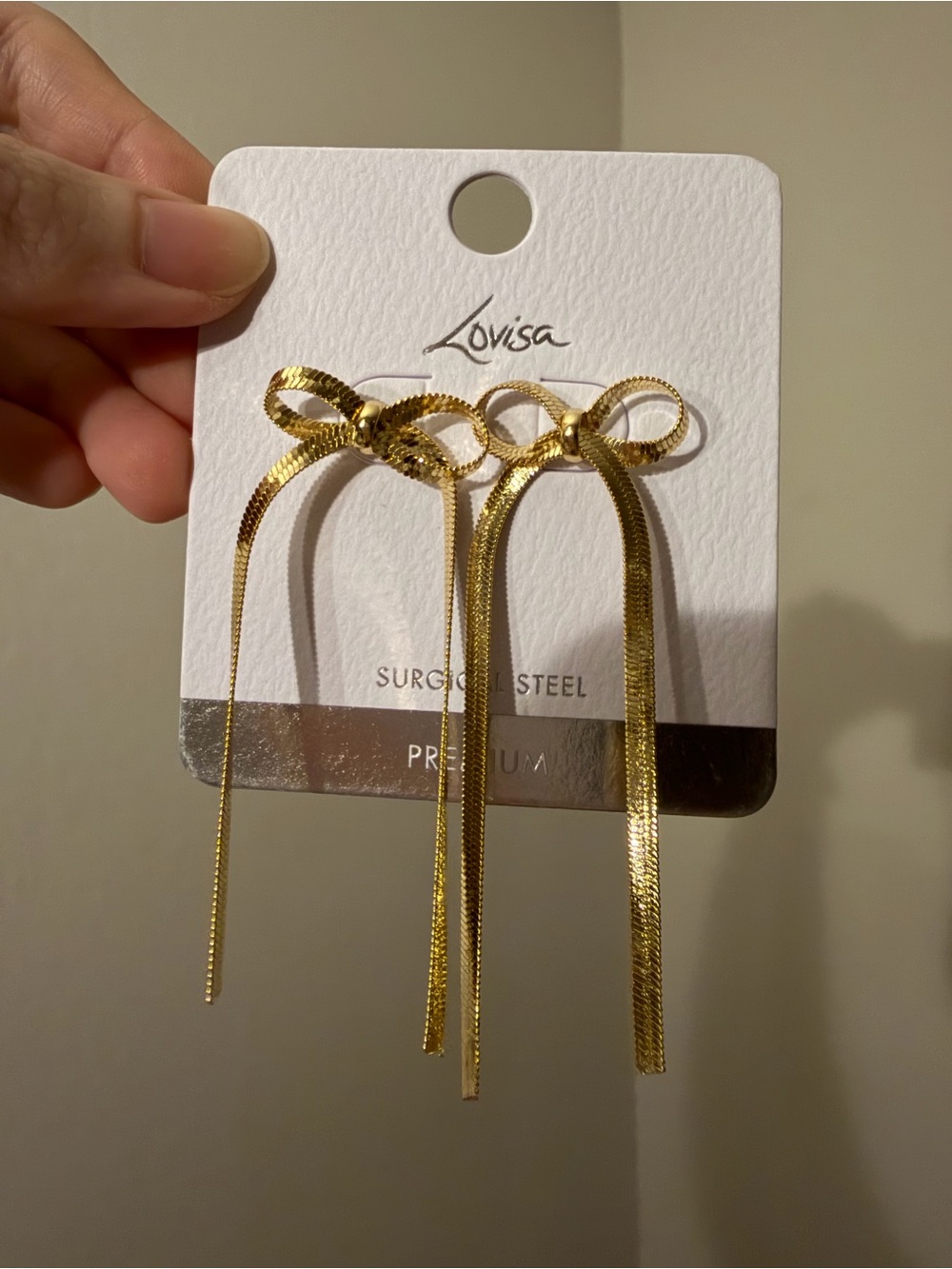 Lovisa Premium Gold Surgical Steel Bow Dangle Statement Earrings Hypoallergenic